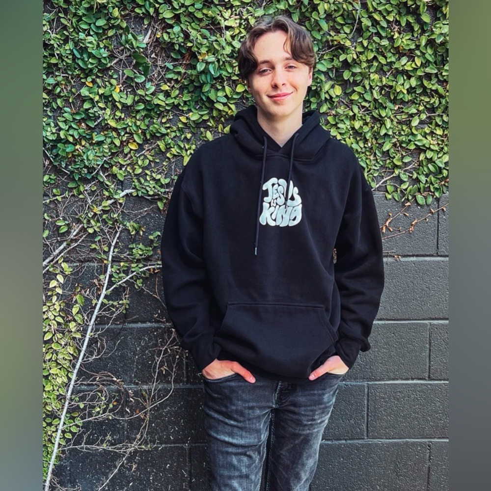 New GLO Black “Jesus is King Pullover Hoodie”, Size Extra Large